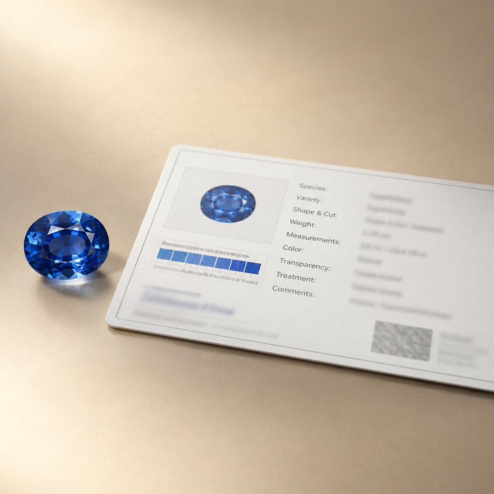 Certification details for the exact stone